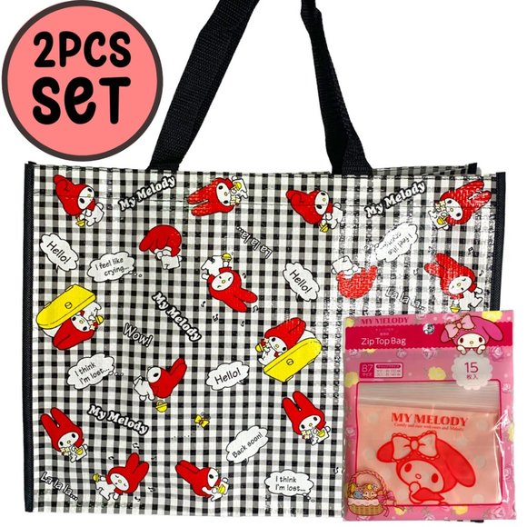 Sanrio My Melody Reusable Large Tote bag and Small  Zip Top  Bag | 2pcs Set - Picture 1 of 6